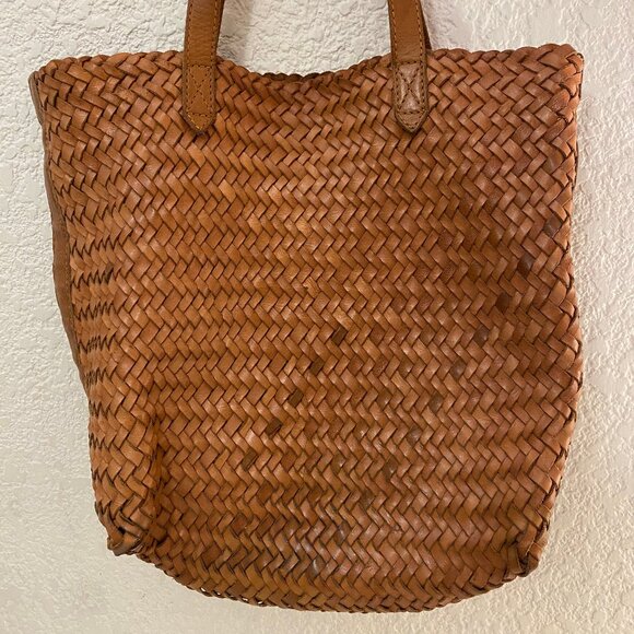 Madewell Woven Leather Transport Tote Bag Crossbody Burnished Caramel Size Med. - Picture 2 of 11